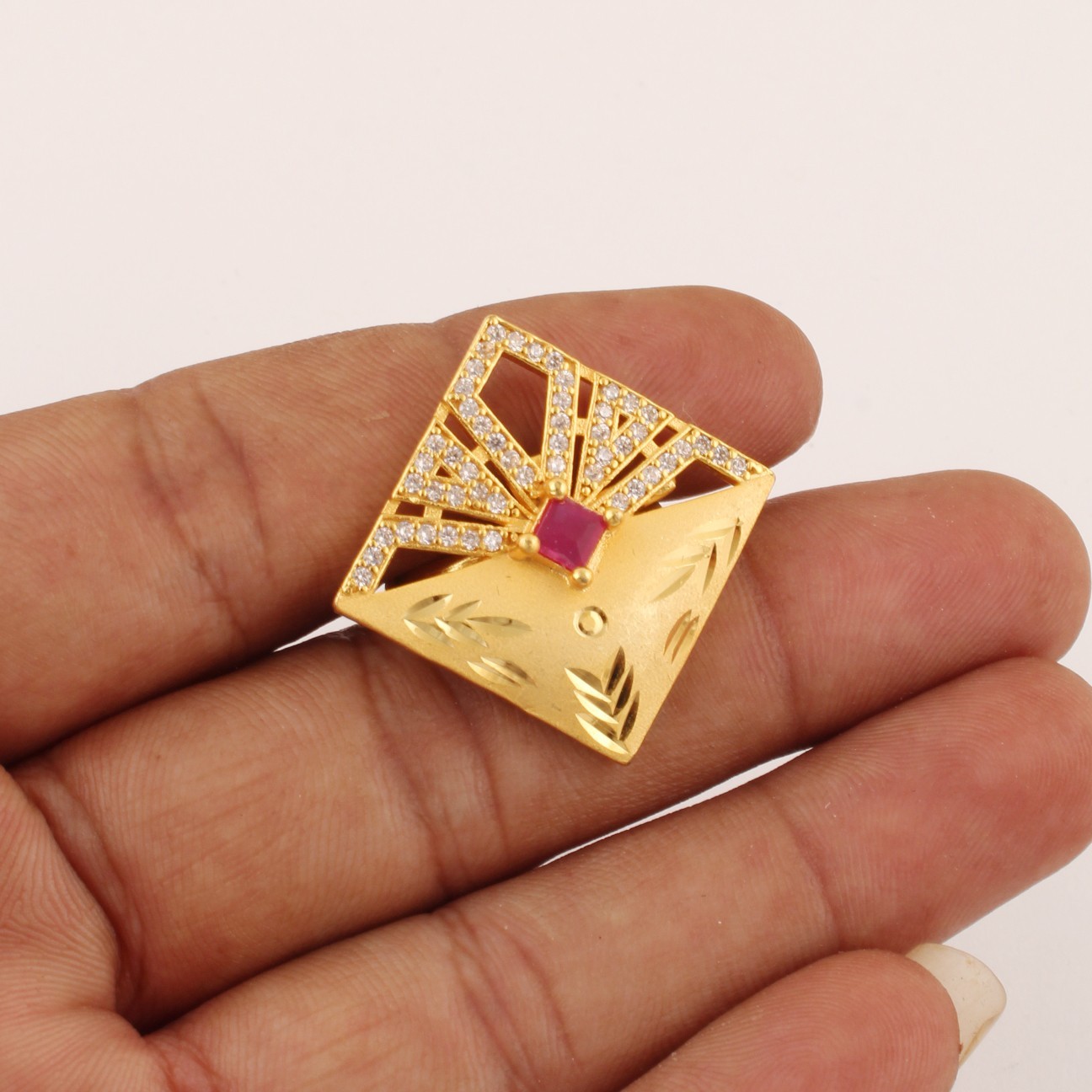 Micro Gold Plated Square Statement Ring Ruby Stone Adjustable Women