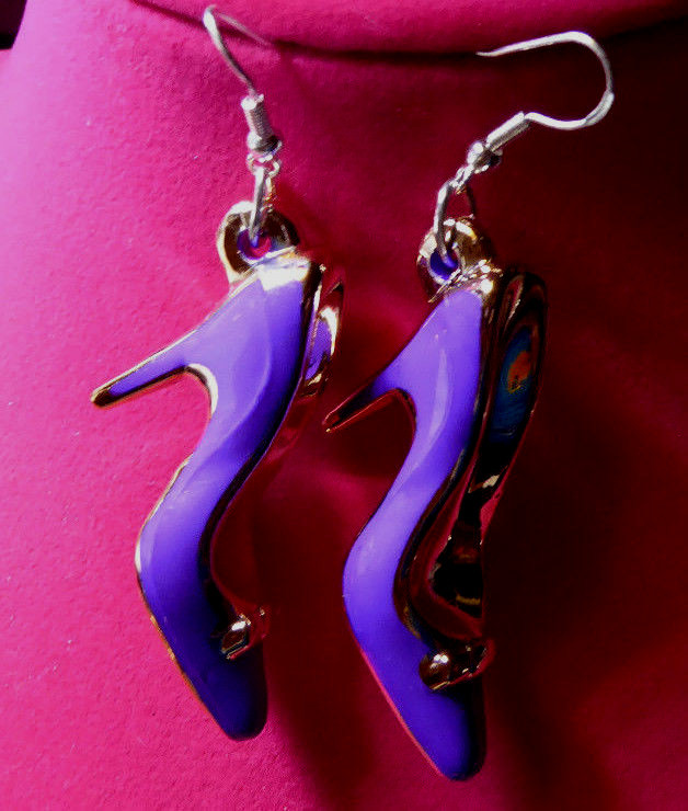 Purple Color 925 EARRINGS Handcrafted HIGH HEEL SHOES STILETTO Nora Winn