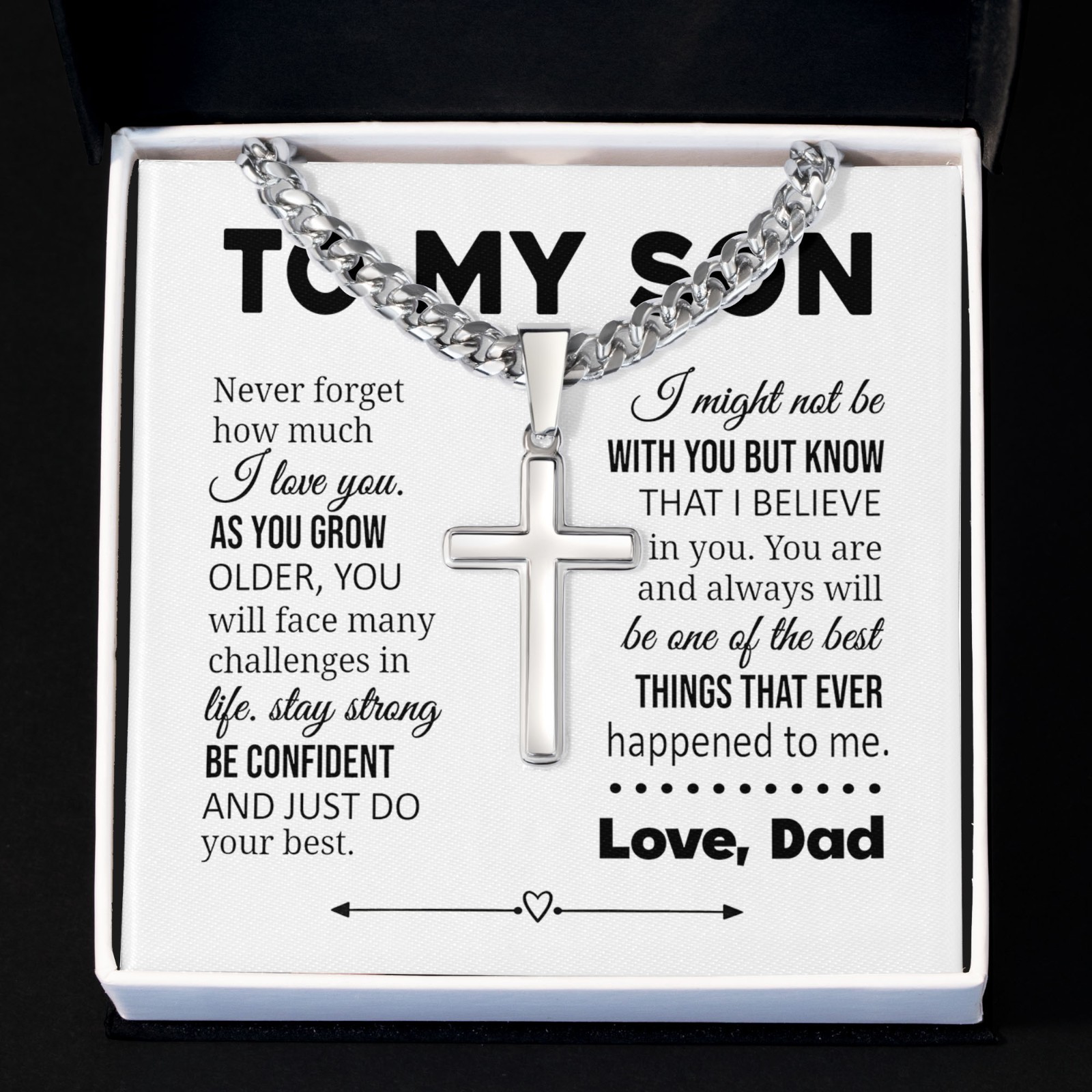 To My Son Love Dad Cross Necklace Cuban Chain Faith Jewelry Confident I Love You