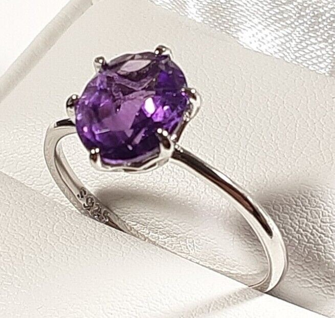 2Ct Round Simulated Amethyst Women’s Wedding Ring 14k White Gold Plated Silver