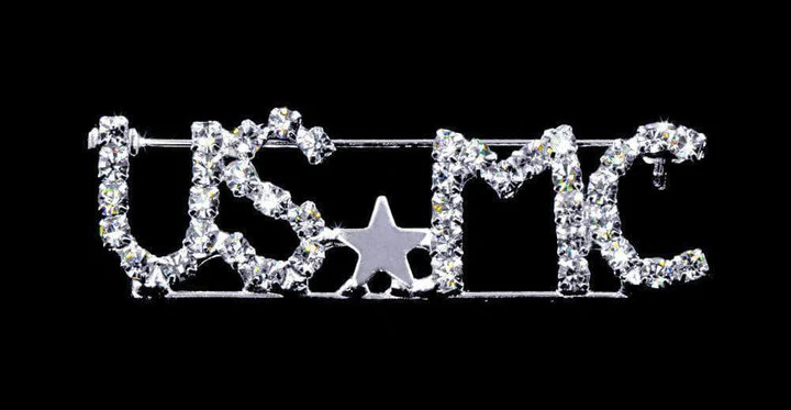 USMC MARINES Rhinestone Pin-US MARINE CORP-Wives-Family 1 3/4 x 1/2 inches