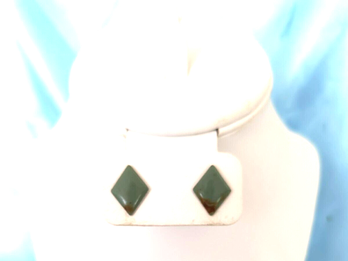 Women’s Stud/ Post Earrings Green Brown Diamond Shaped Metal 5/8″ La Posuette