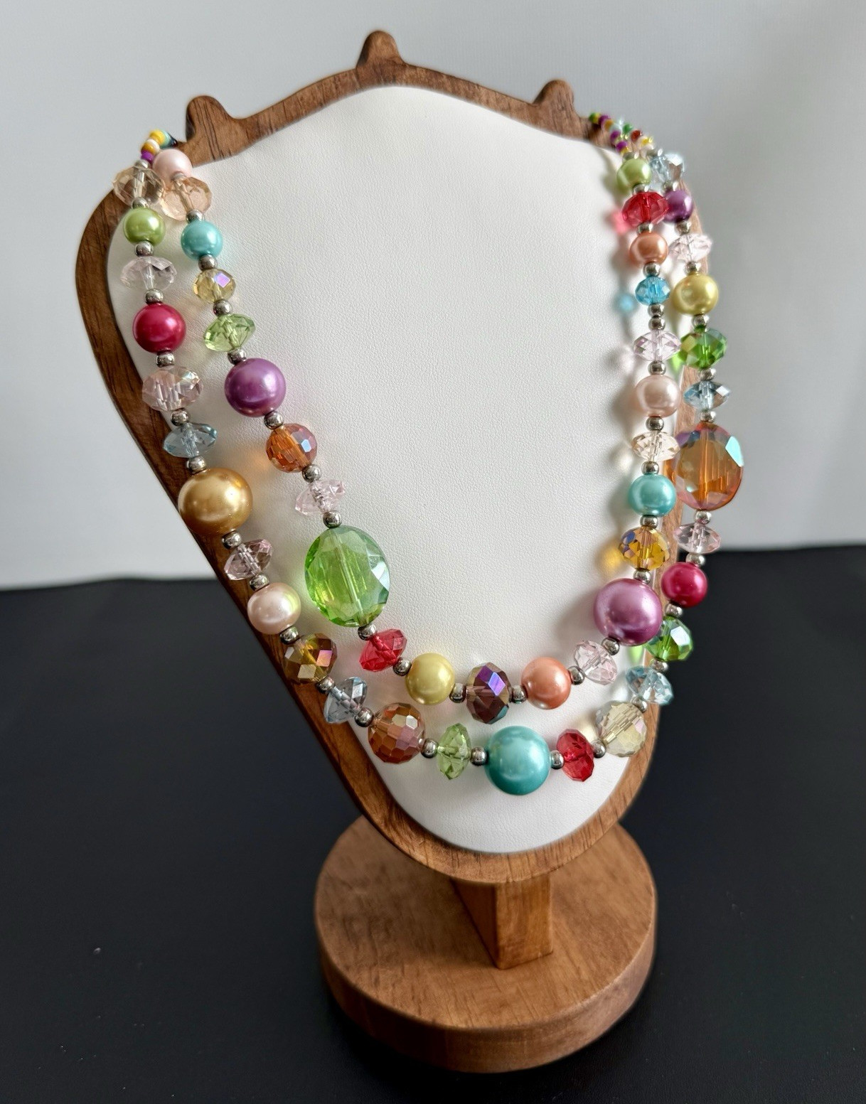 Bohemian Multicolor Multi-Strand Necklace Crystal Glass Acrylic Statement