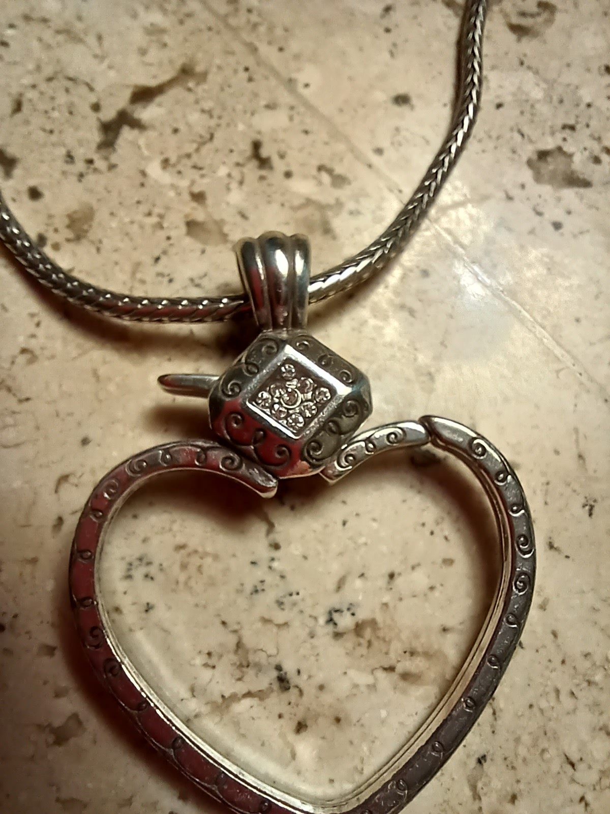 Brighton Squeeze Me Heart Charm Holder Necklace 16″ w 2″ Extender & Brighton Tin