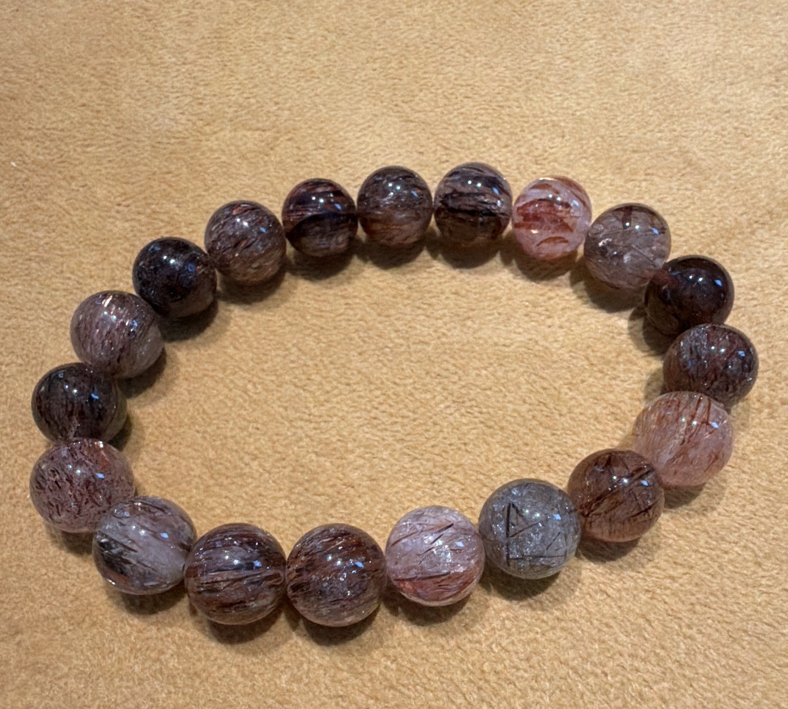Brown Gray Round Stone Beaded Stretch Bracelet Sizable Fit