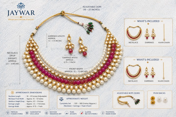 JAYWAR Kundan Layered Pearl Choker Necklace Set Earrings Meenakari Bridal