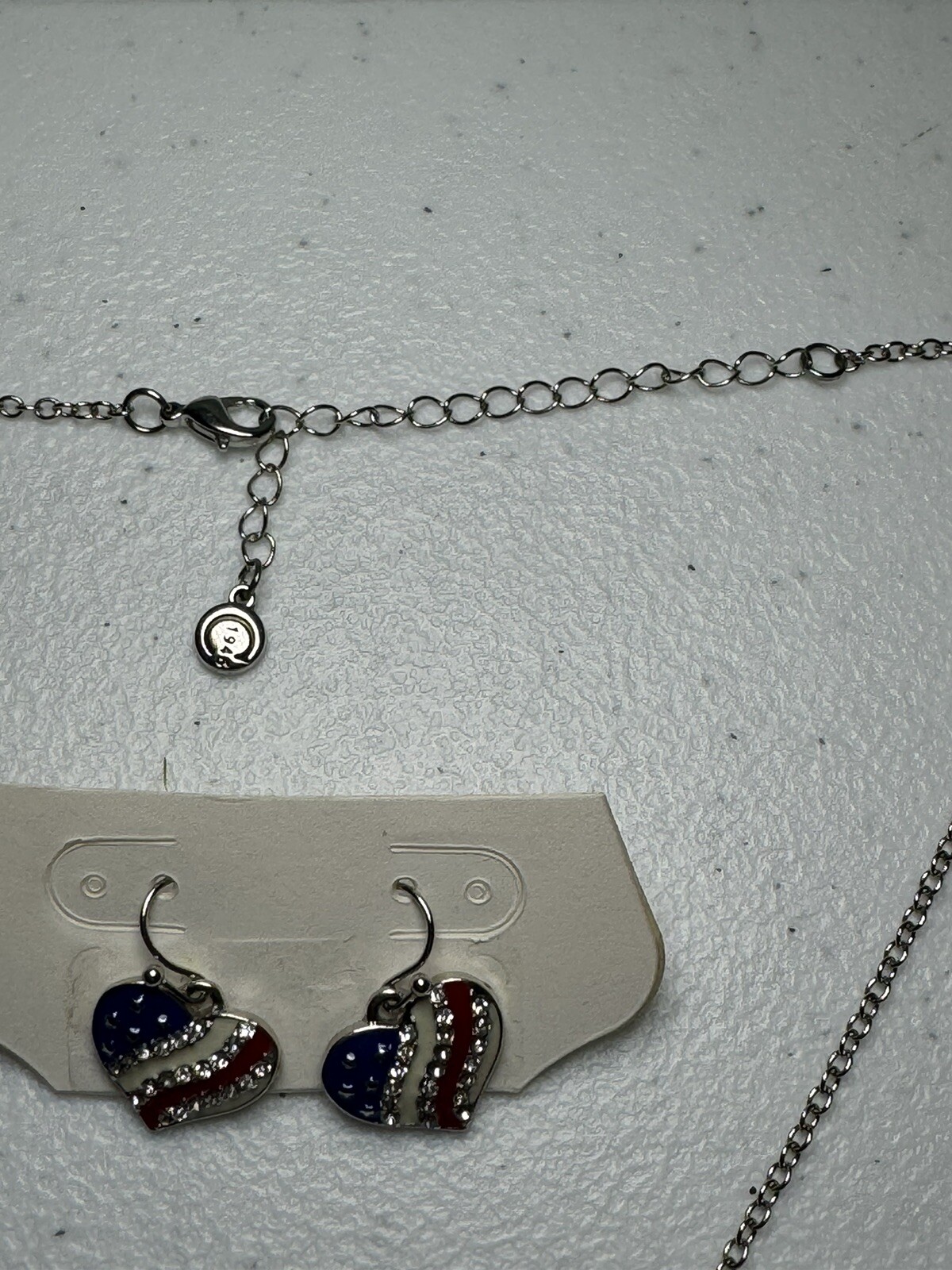 C1946 Heart Shaped American Flag Silver Toned Necklace & Earrings