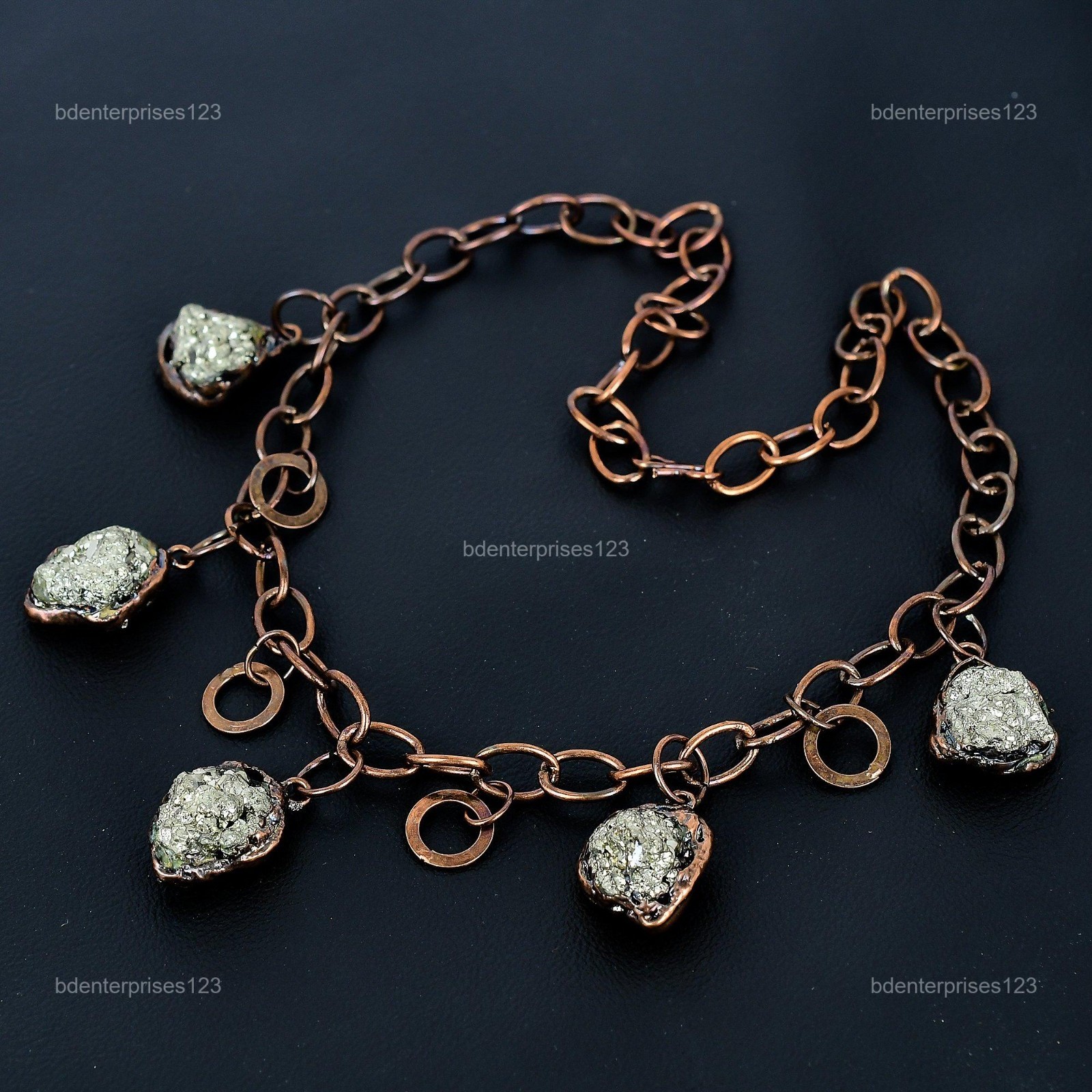 Copper Pentagon Pyrite Rough Gemstone Chain Electroformed New Necklace Jewelry
