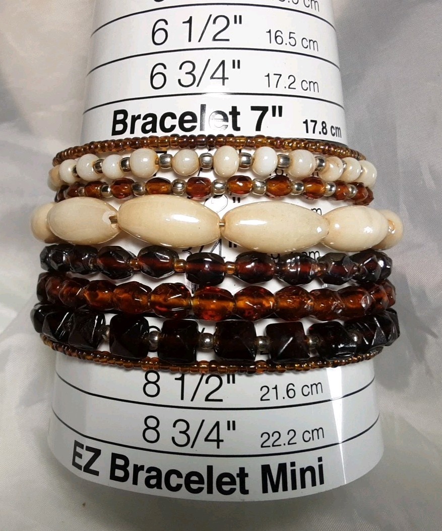 Bracelet Brown Beige Wrap Coil Multi Colors Different Kind Of Beads Wide 1.5″
