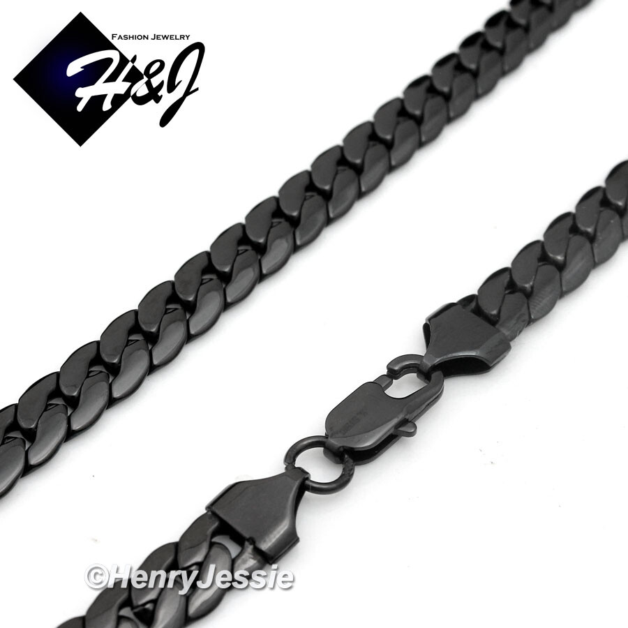 18-40″MEN Stainless Steel 3/4/6/8mm Black Plated Miami Cuban Chain Necklace*B155