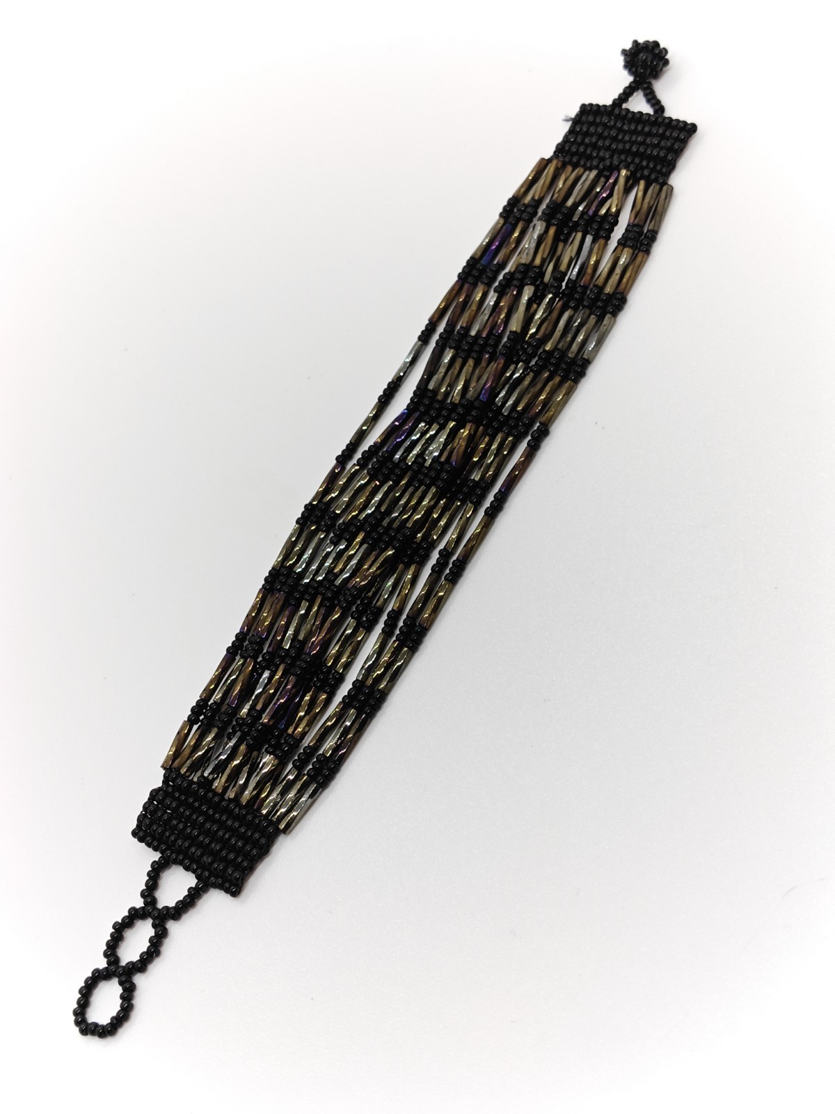 Black Beadwork Bracelet Women’s Silky Feel Adjustable Length 20 cm Unclasped
