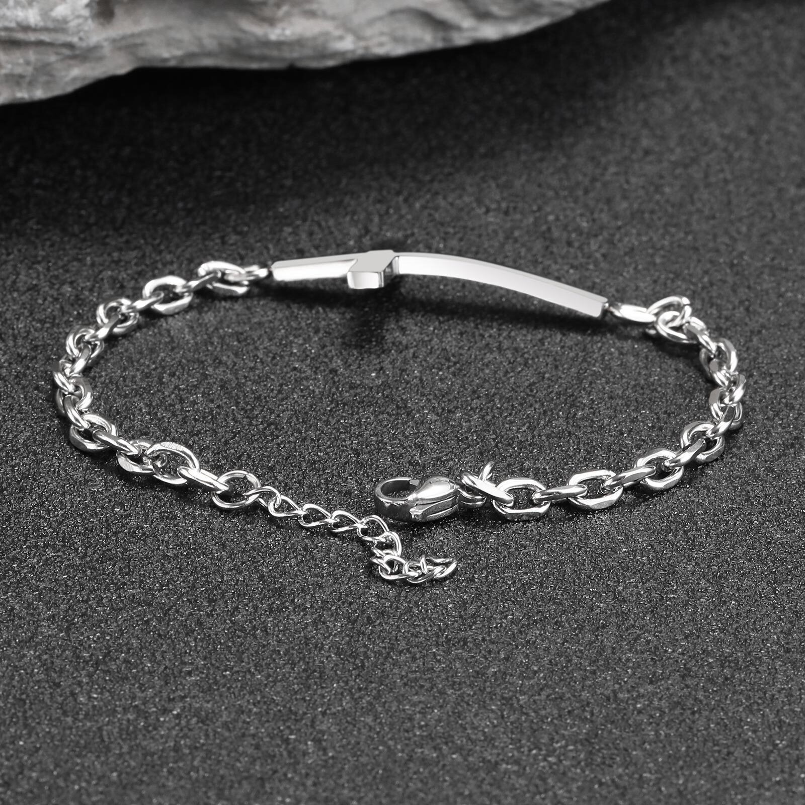 Cross Bracelets Rolo Link Chain Wristband Christ Faith Stainless Steel Mens Gift