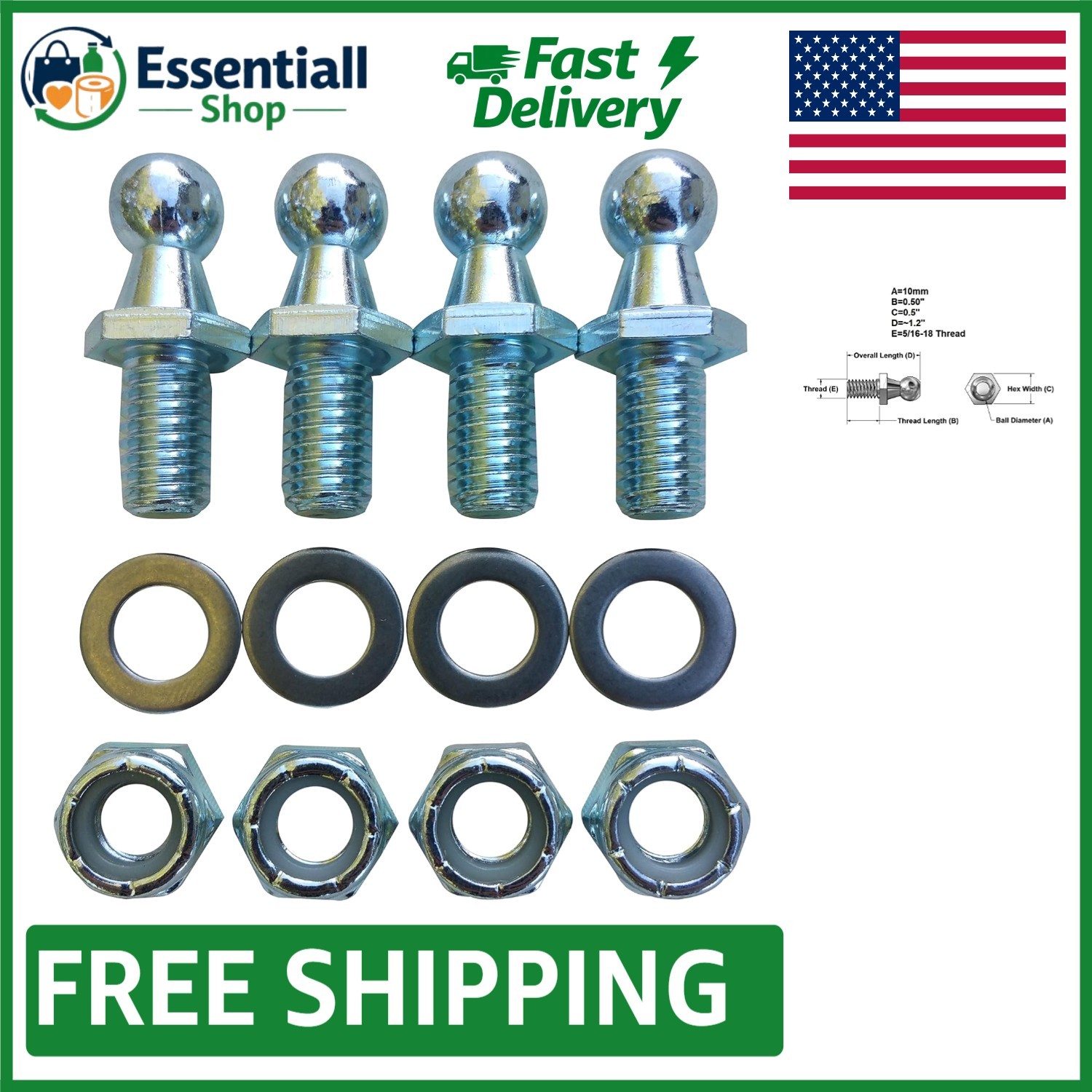 10mm Alloy Steel Ball Studs – 5/16-18 Thread, Ideal for Various Applications