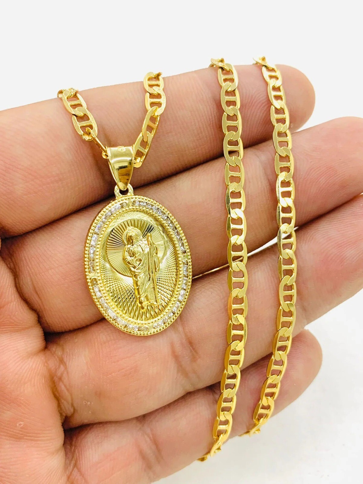 St Jude Chain Mariner Link 14K Necklace Pendant 24″ Gifts Catholics For Adults
