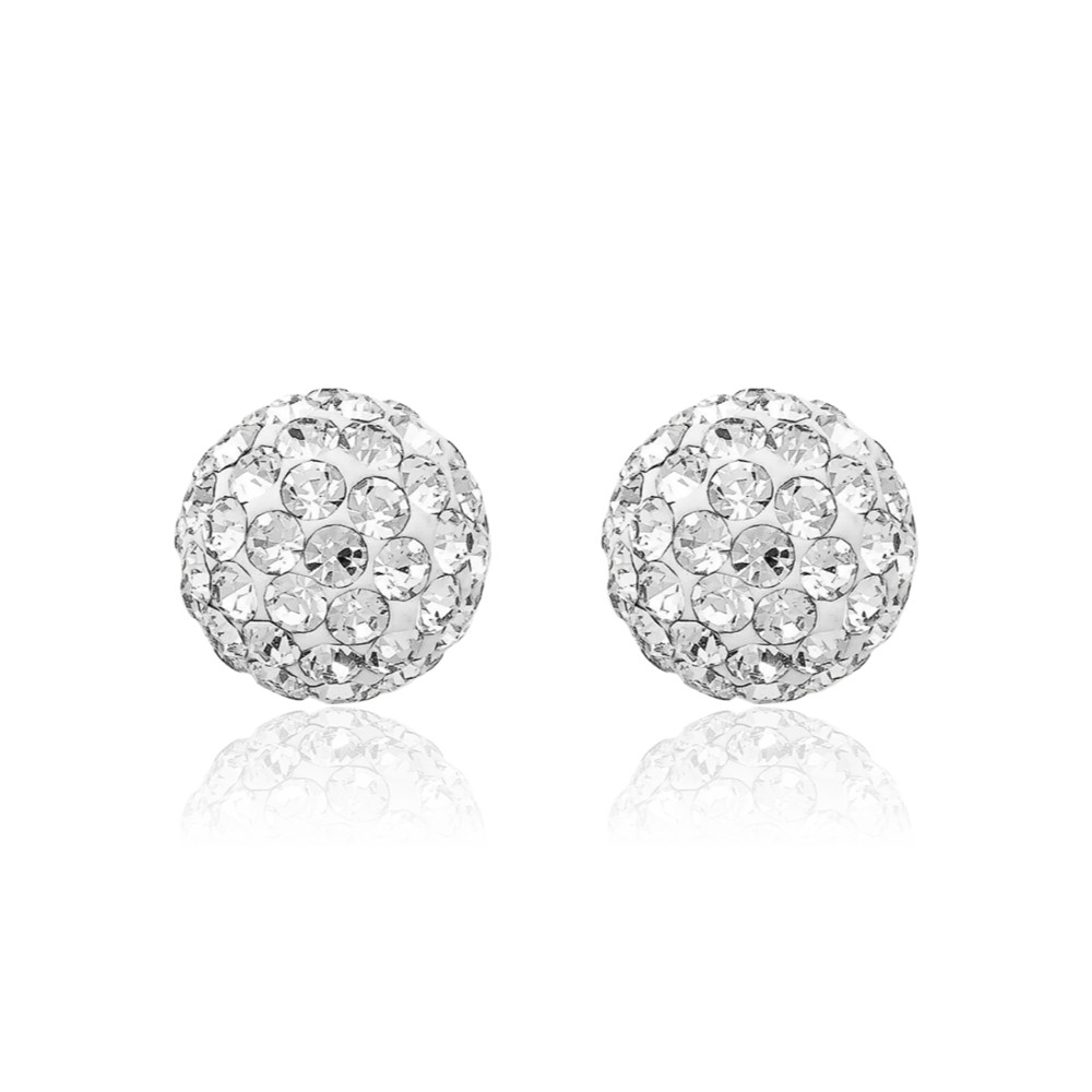 14K Solid Yellow Gold Crystal Large Ball Stud Earrings 9mm 3/8 inch Round Cut,