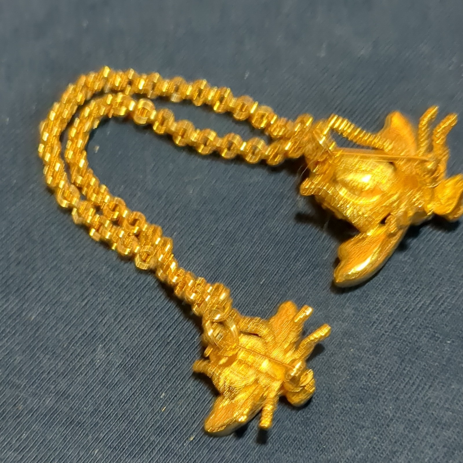 Gold Tone Curb Chain Necklace Bee Charm Pendant Clear Cubic Zirconia