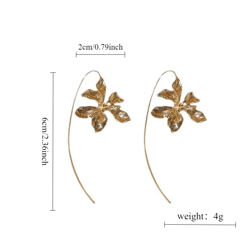 Women’s Fashion Eardrop Iris Flower Pendant Earrings Golden Jewelry Alloy
