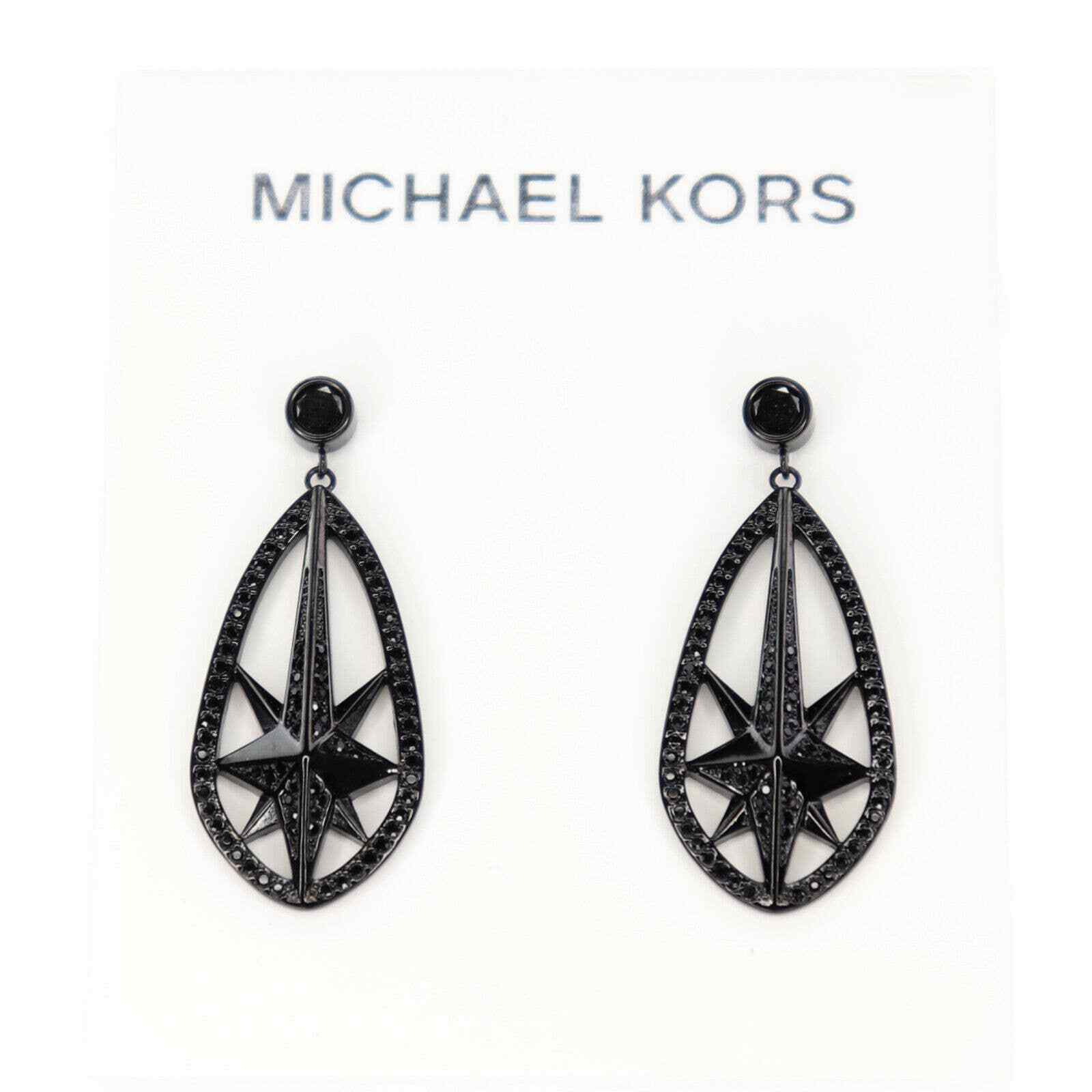 Michael Kors Black Ion-Plated Pave Starburst Drop Earrings MKJ6936