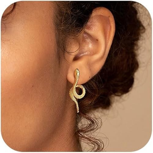 Gold Snake Earrings for Women – 14k Gold Plated Thin Hoops,Hypoallergenic Gold