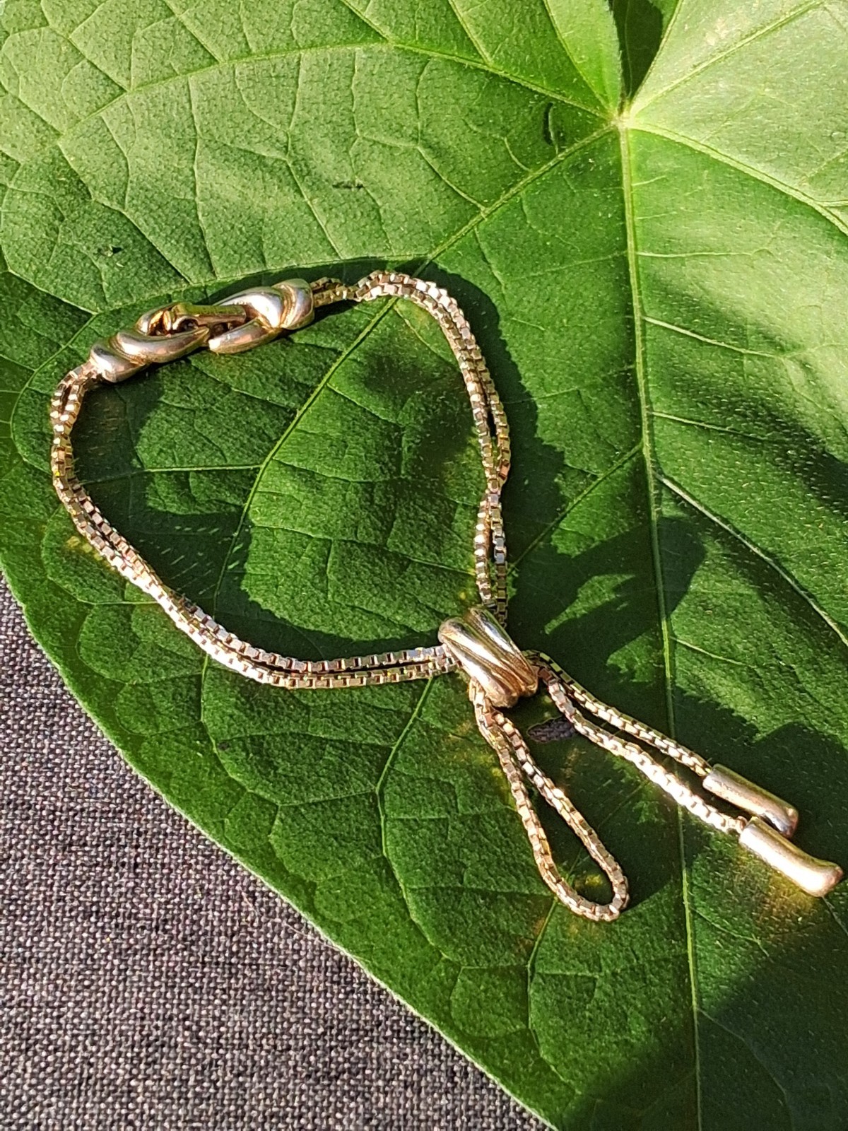 Vintage Monet Two Tone Box Chain Adjustable Bolo Bracelet 1980s