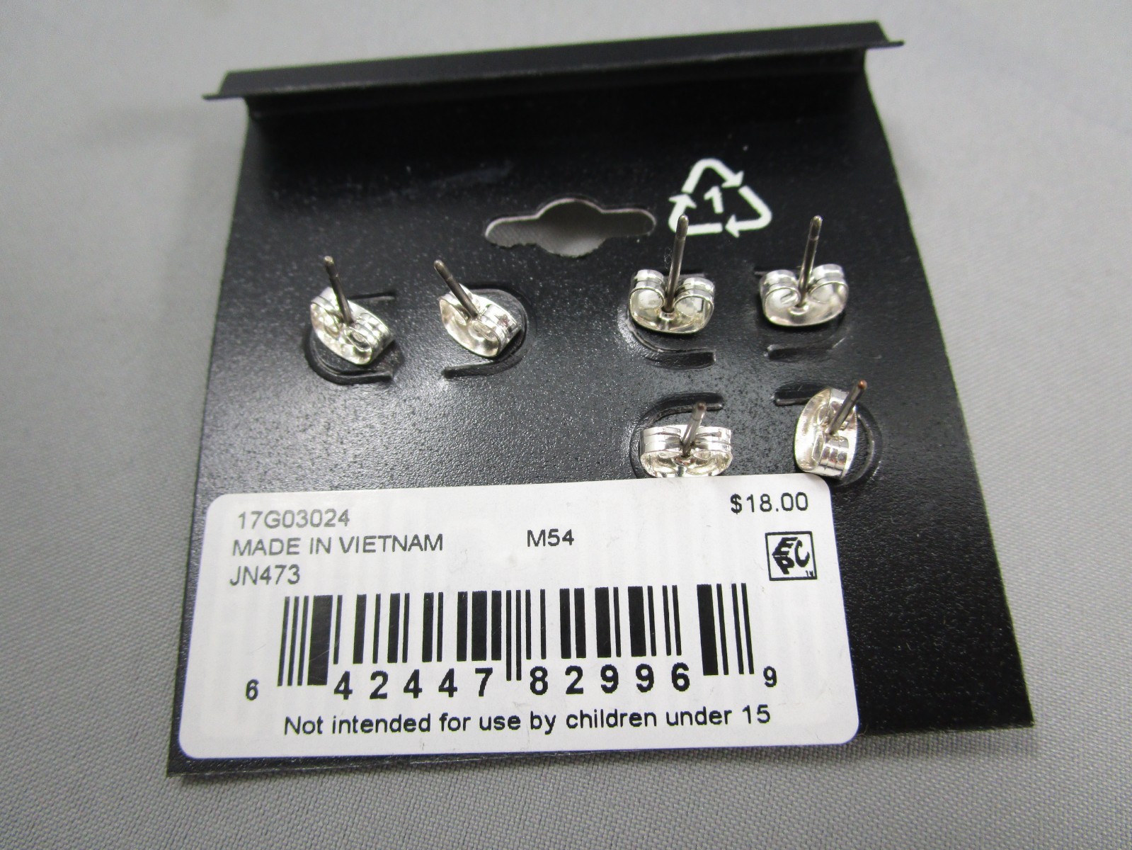New NAPIER Silver Tone Framed 3 Colored Glass Crystal Post Pierced Earrings 181P