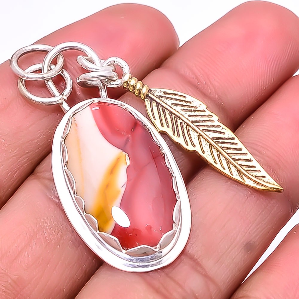 Natural Mookaite 925 Sterling Silver Two Tone Pendant 1.95″ P44, Christmas Gift