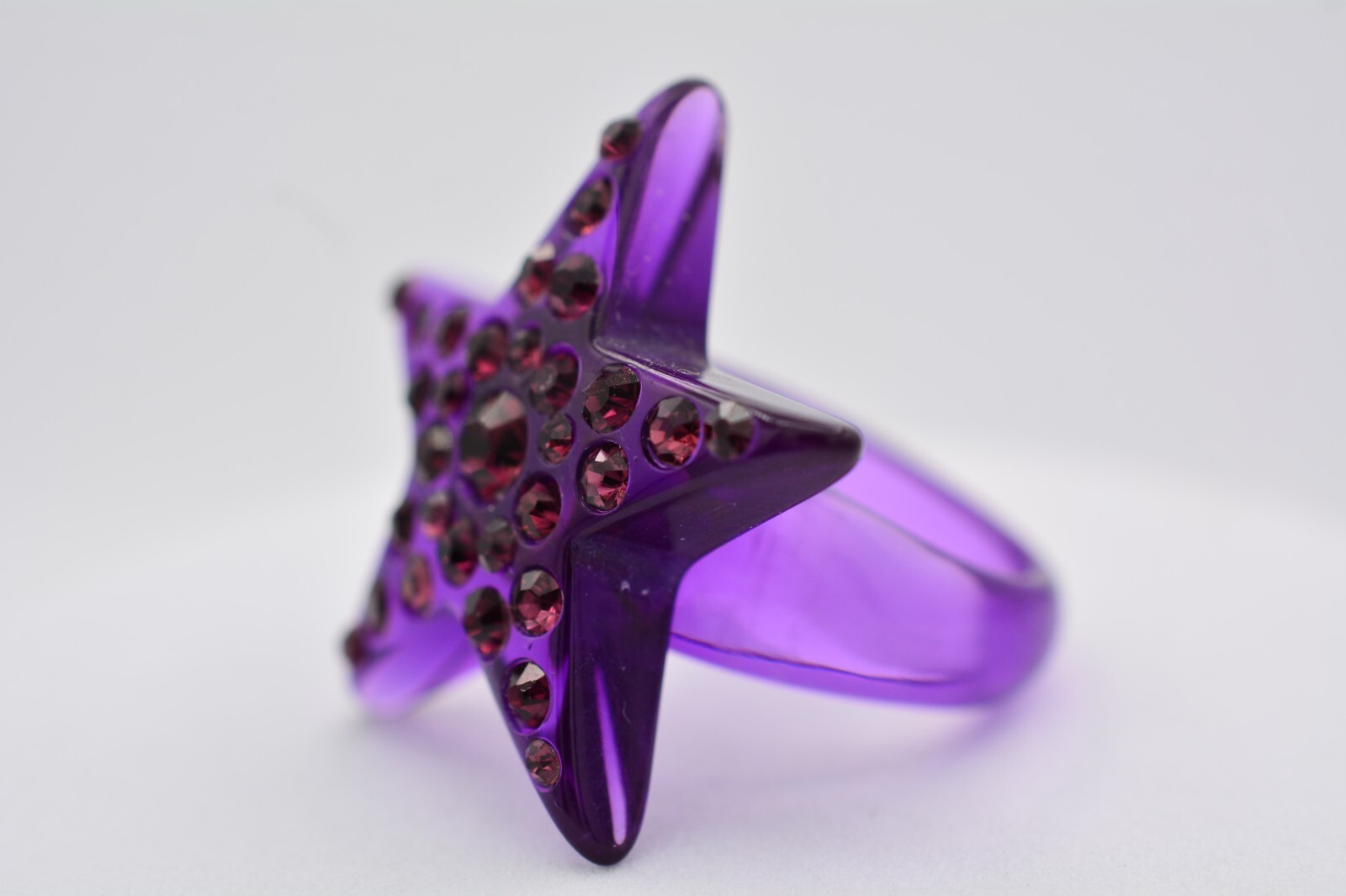 Star Cocktail Ring Rhinestone Crystal Lucite Red Purple Brown Gold Navy Silver