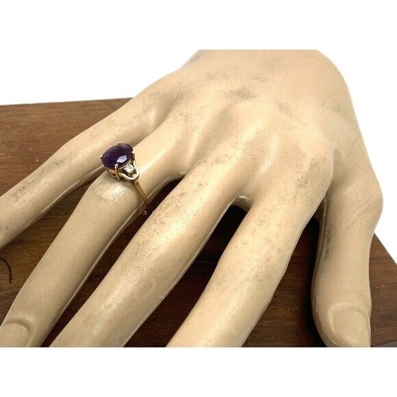 Purple Gemstone Diamond Cocktail Ring 14k Yellow Gold Women’s Estate Size 6.5