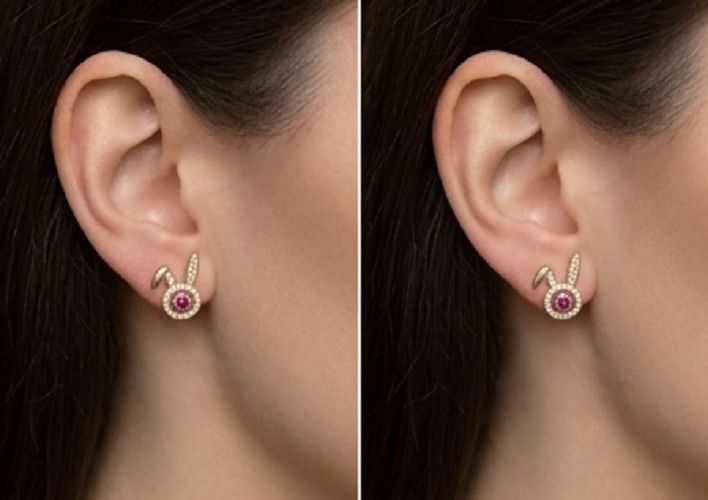 2ct Round simulated Ruby/Diamond Bunny Face Stud Earrings 14k Yellow Gold Plated