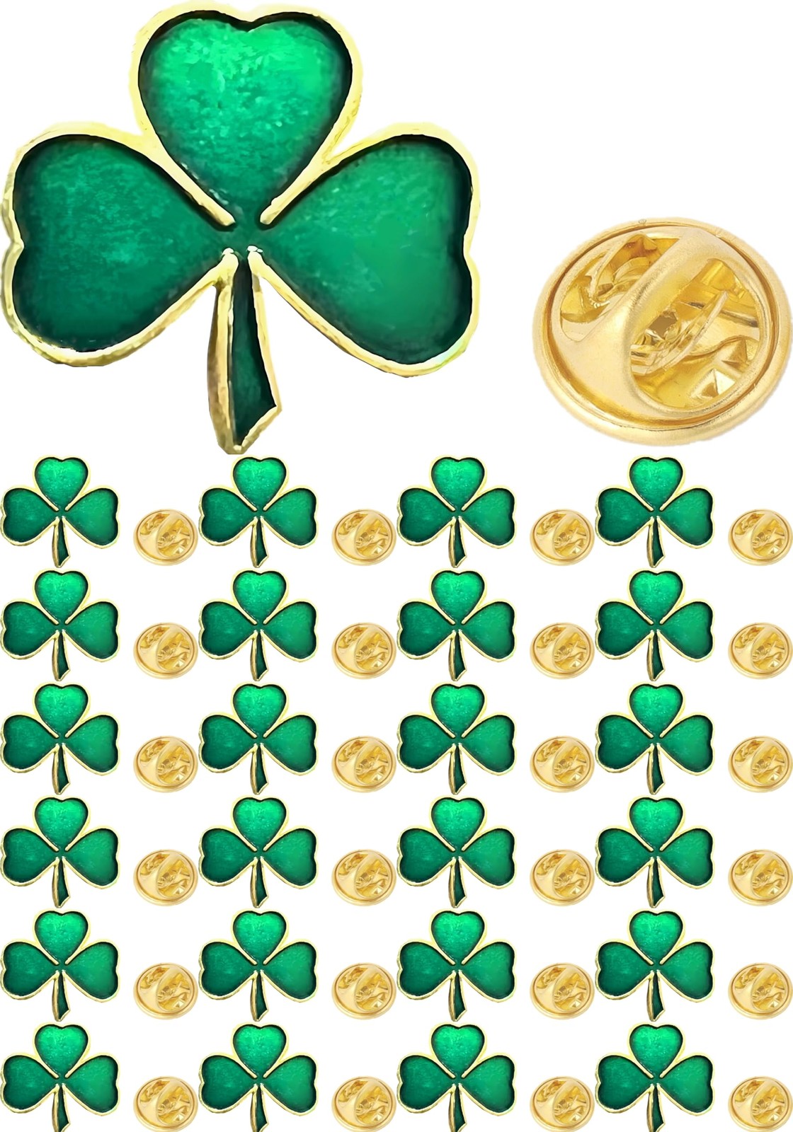 25-Pack Shamrock Clover Lapel Pins Bulk Set Irish Three-Leaf Clover Brooch Small