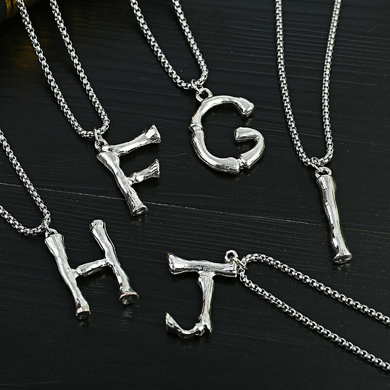 Mens Womens Initial A-Z Letter Pendant Necklace Stainless Steel Box Chain 24″