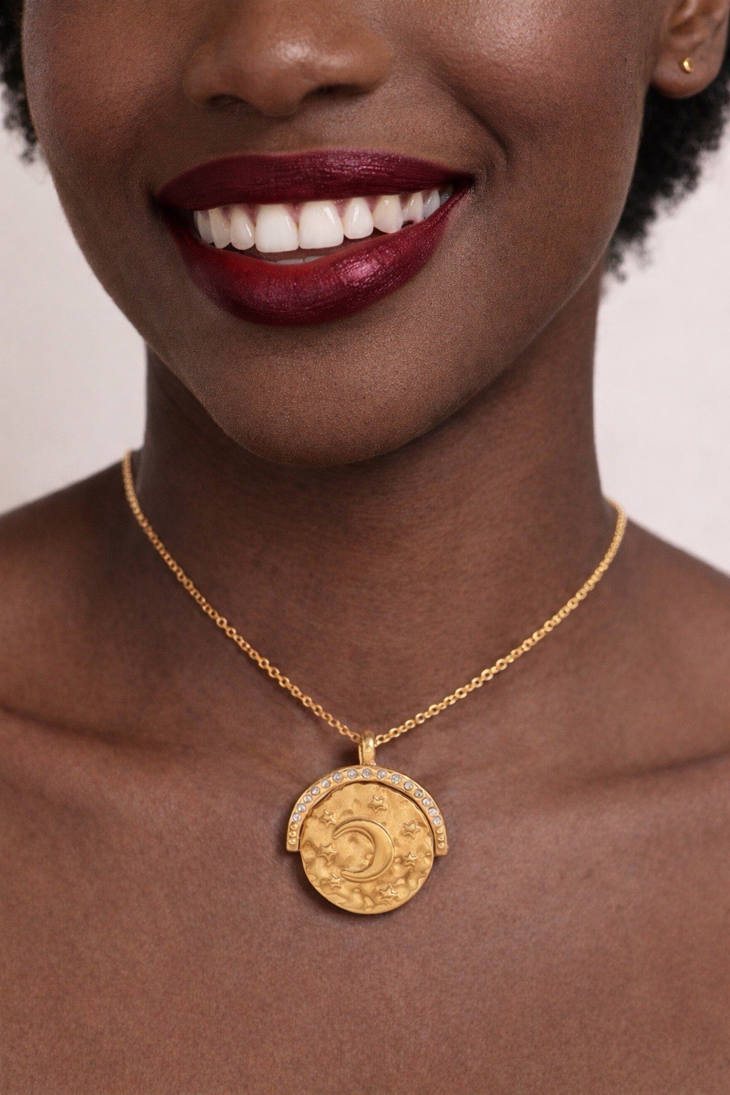 Anthropologie Sun Star Moon Necklace Celestial Charm Halo CZ Boho Double Sided