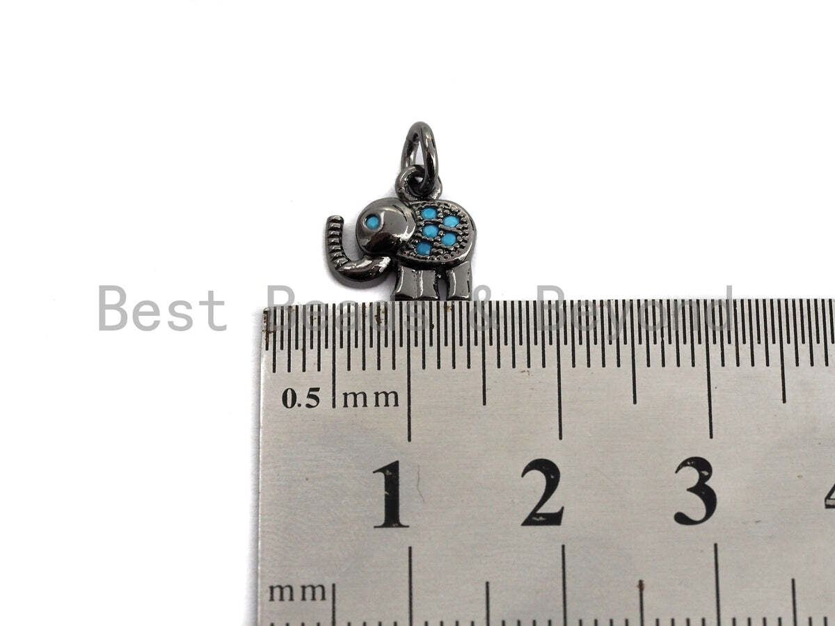 Turquoise CZ Micro Pave Elephant Shaped Pendant/Charm, Cubic Zirconia Pendant