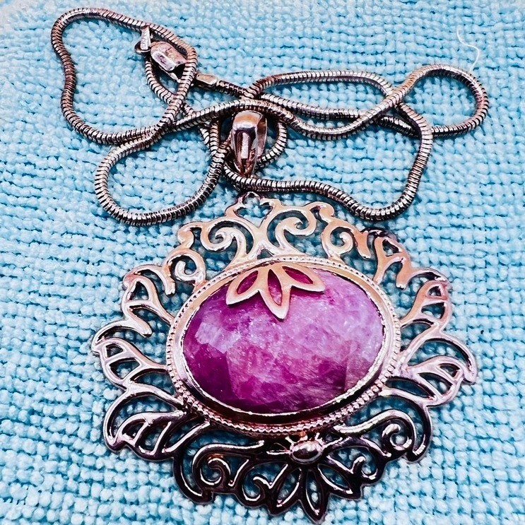 Sterling Silver Semi Precious Gemstone Necklace Pink Lavender Snake Chain 16″22g