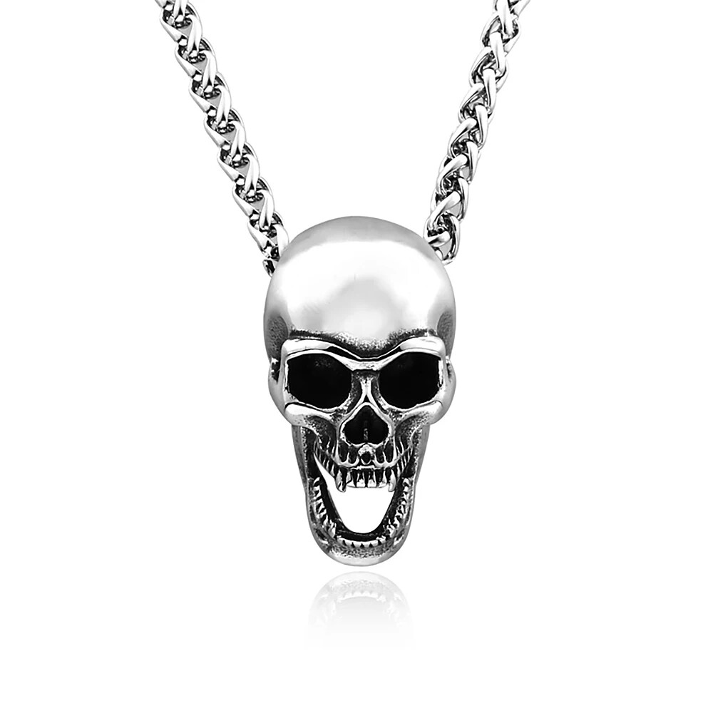 Vintage Gothic Punk Skull Pendant Stainless Steel 60CM Necklace For Men Biker