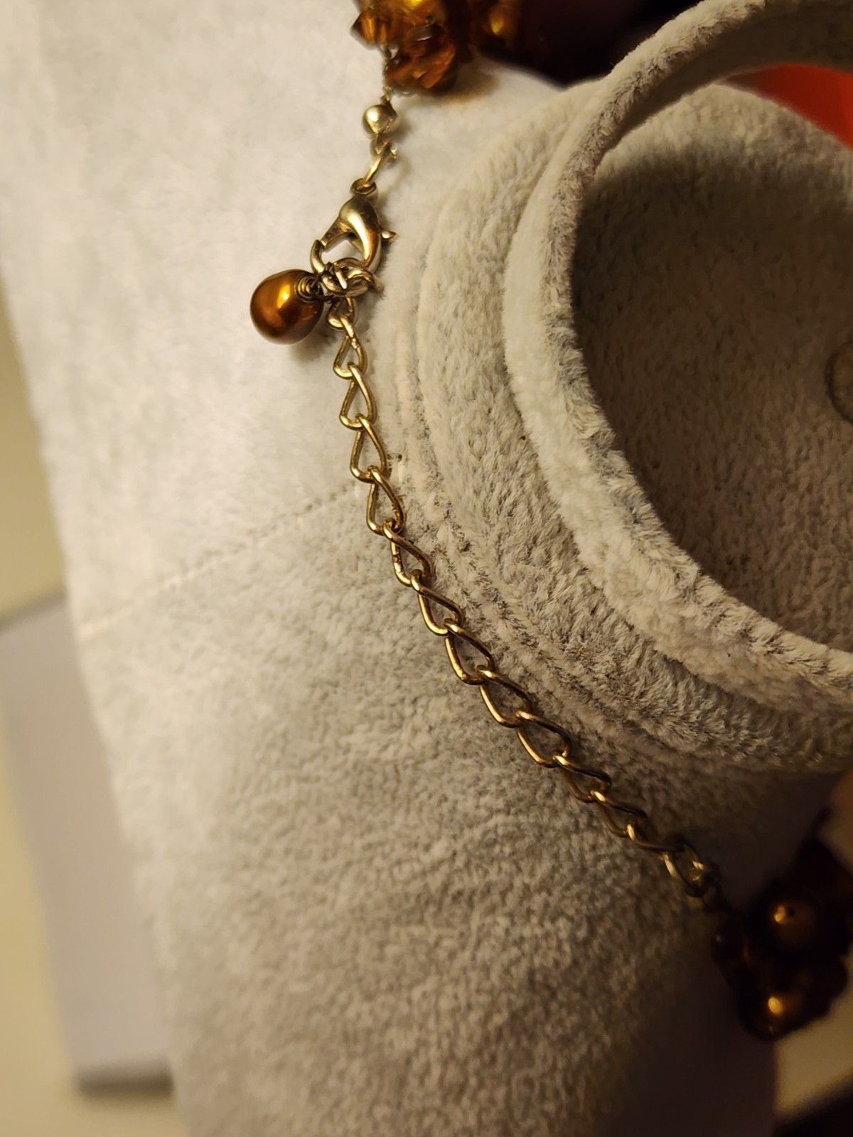 Brown Round Pearl Beaded Necklace & Dangle Earrings Jewelry Set, Gold Tone