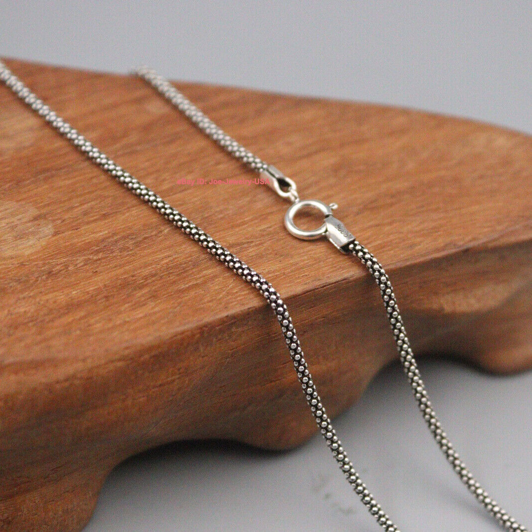 Real 925 Sterling Silver Necklace 1.8mm Thin Popcorn Link Chain S925 16″ Length