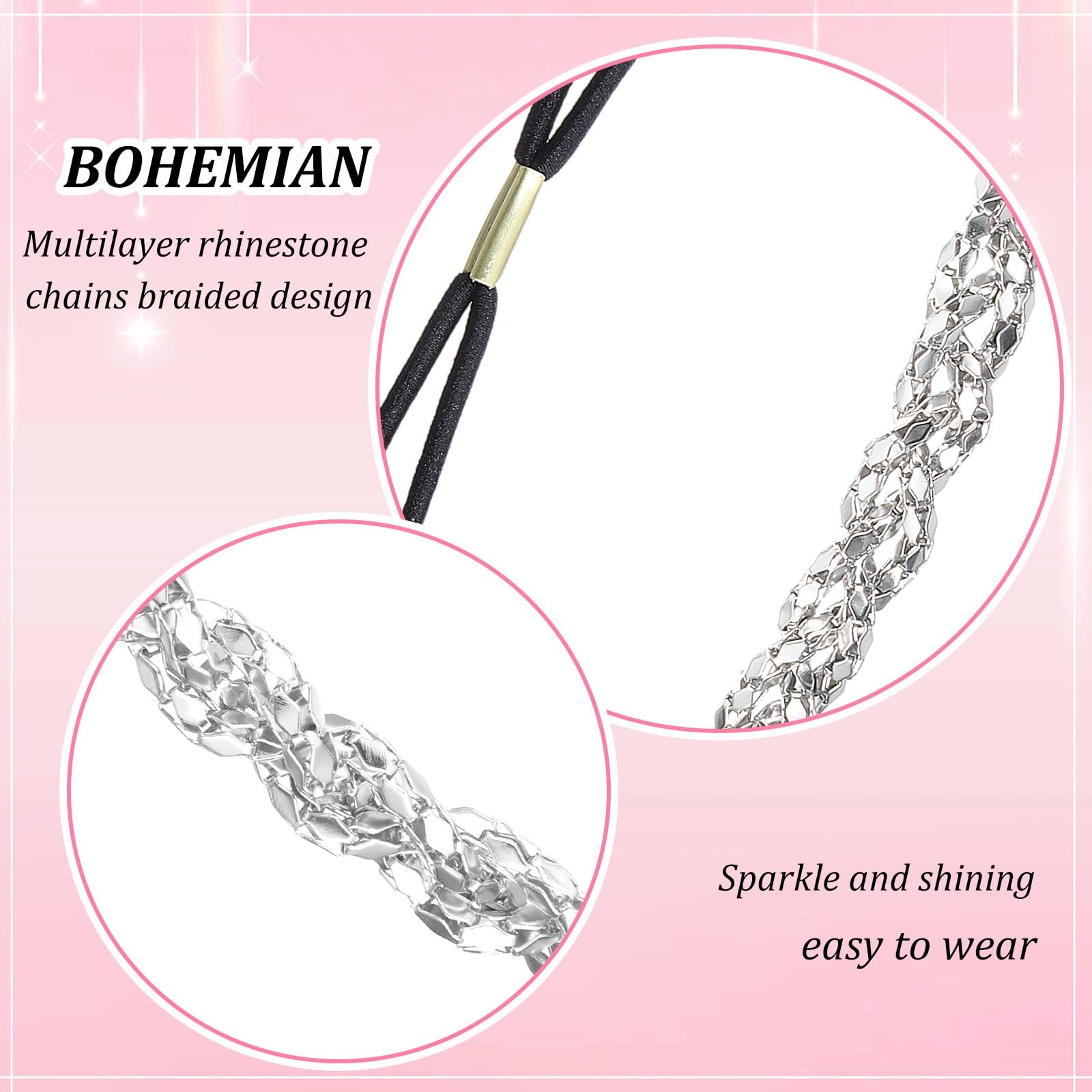 LXUEJIE Silver Sparkly Hairbands, Elastic 1 Count (Pack of 1),