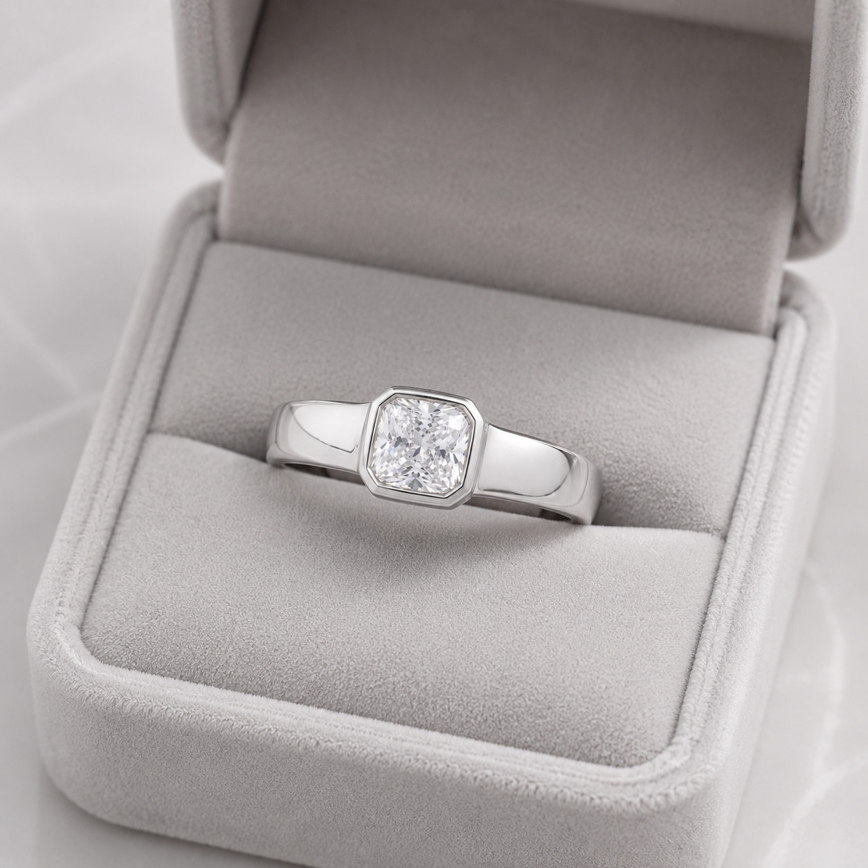 925 Sterling Silver Octagon Cut Cubic Zirconia Bezel Set Solitaire Ring for Her