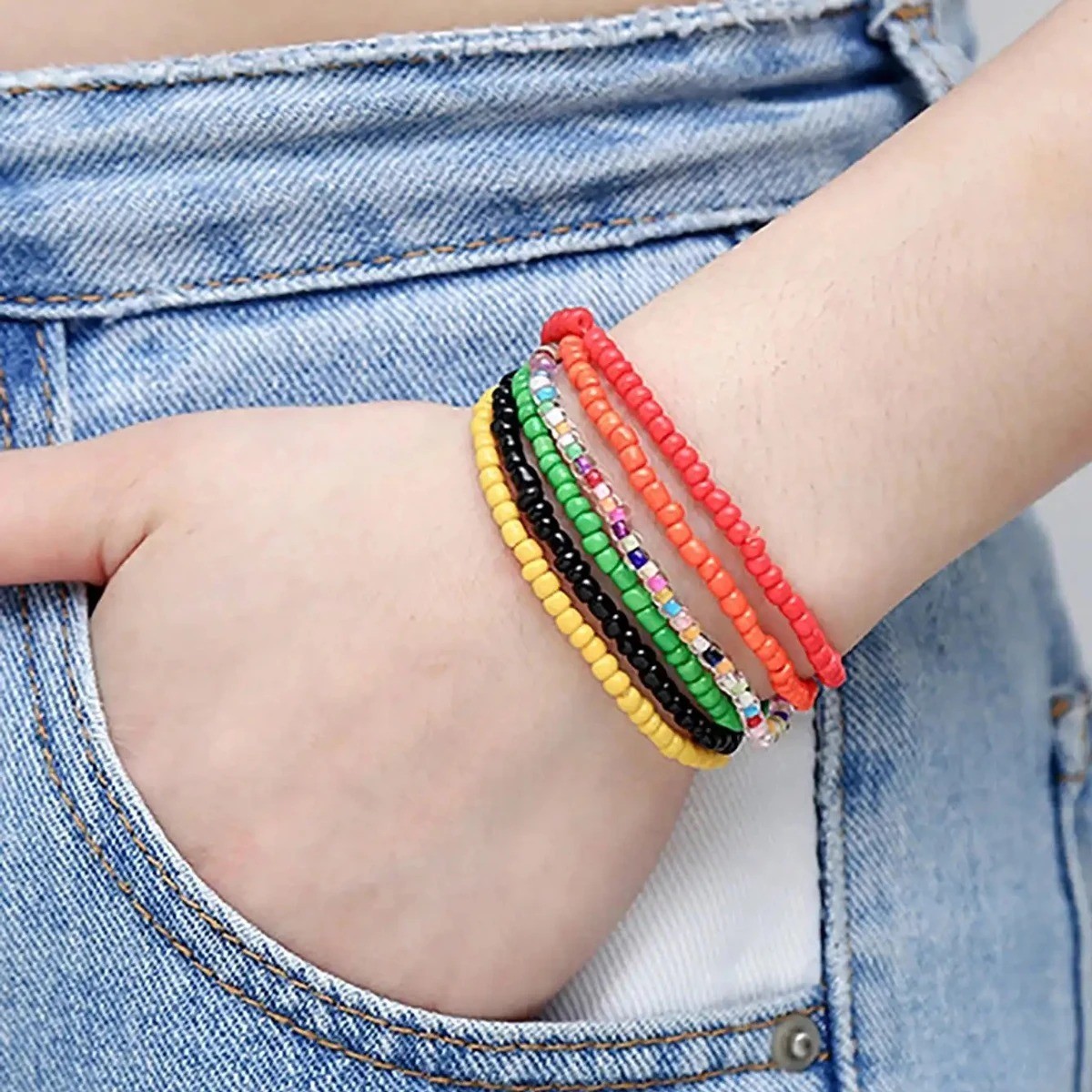 17PCS Bohemian Beaded Elastic Bracelets Stackable Colorful Beach Bracelet Set