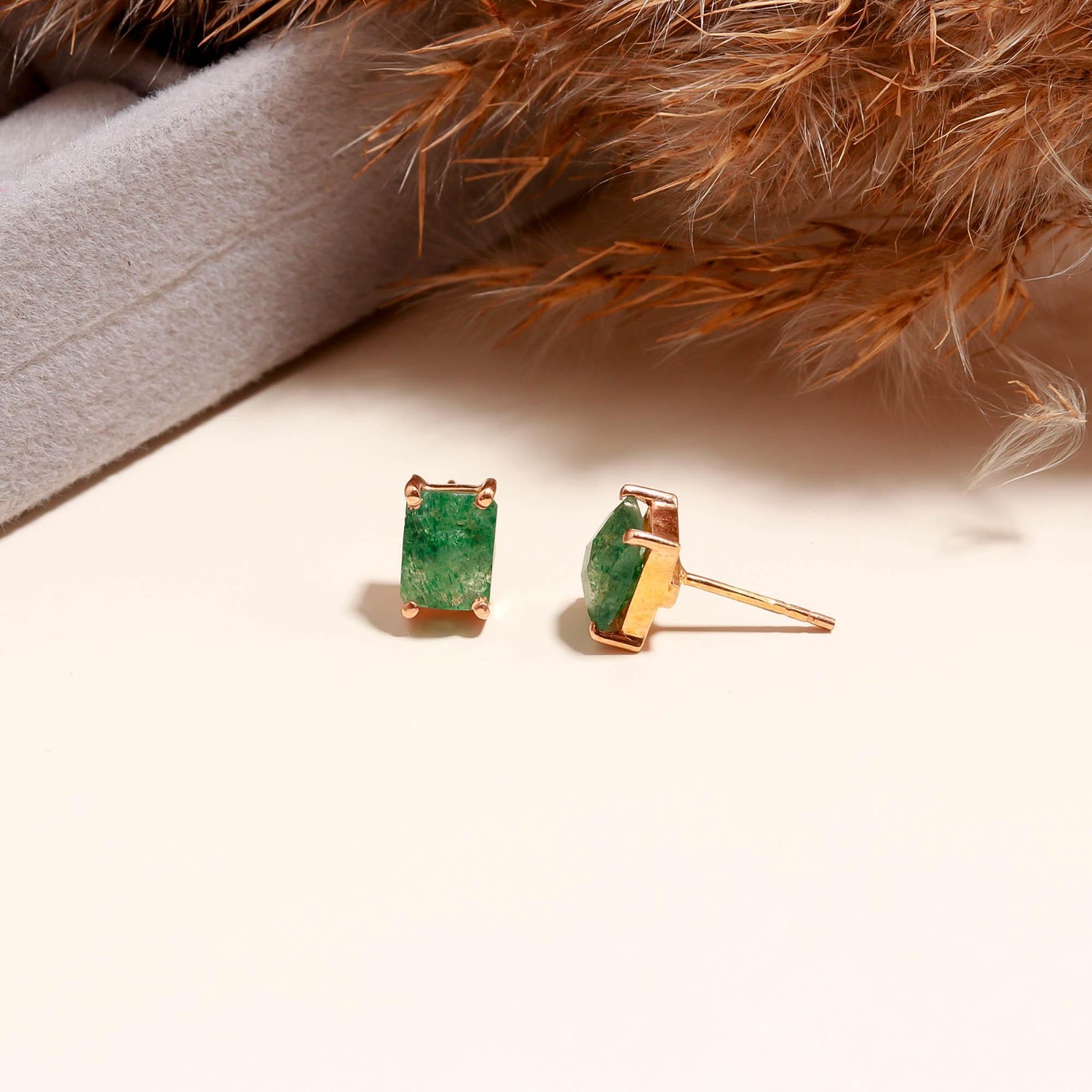 Green Strawberry Octagon Stud Earring Rose Gold Fill 925 Sterling Silver Jewelry