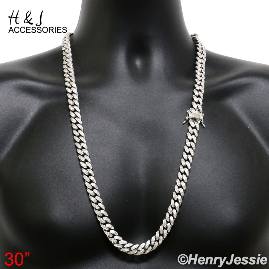 MEN 14K WHITE GOLD PLATED 18″-30″X12MM CZ MIAMI CUBAN CURB CHAIN NECKLACE*ABN1