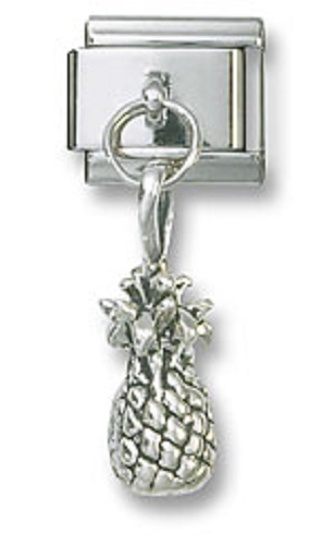 Italian Charm Dangle Pineapple Sterling Silver 9 mm Stainless Steel Bracelet New