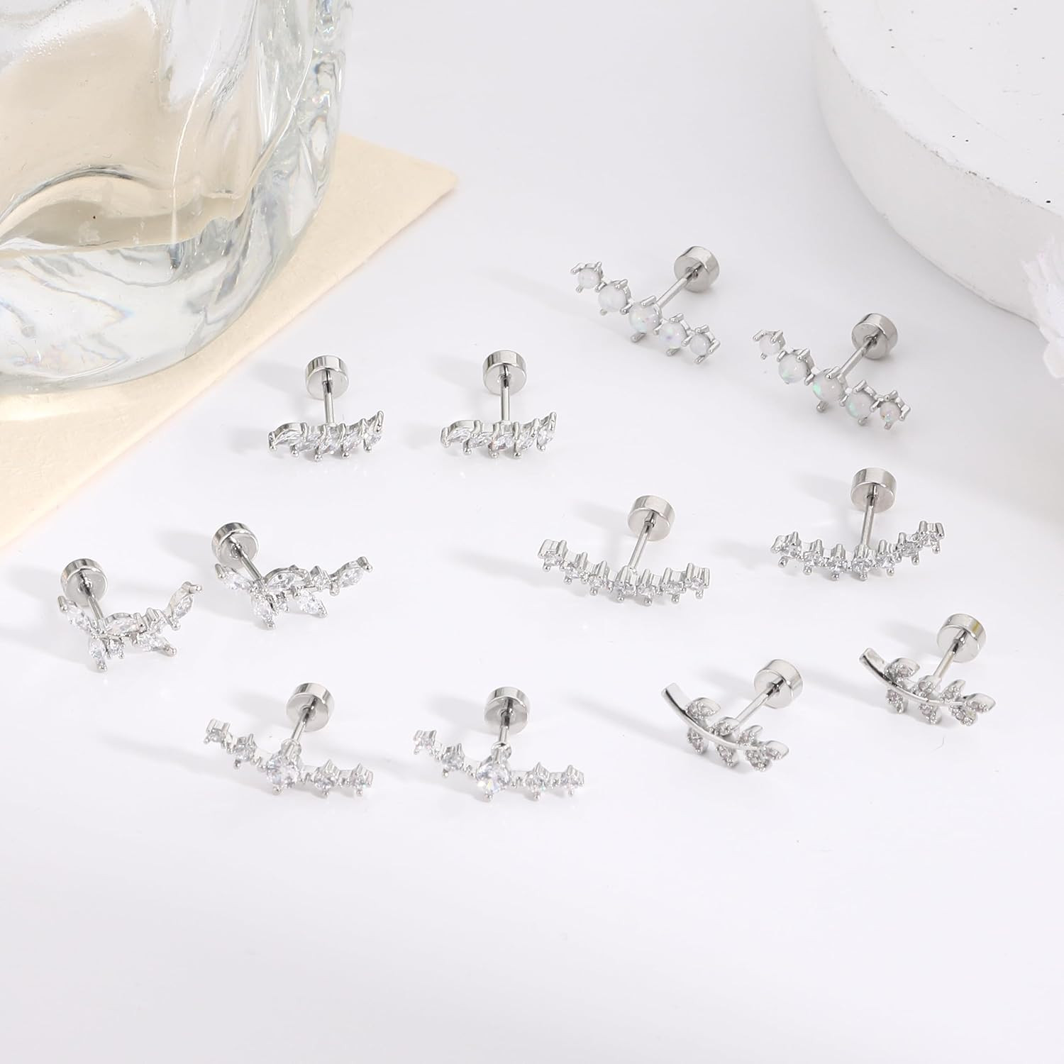 12PCS Cartilage Earrings Helix Piercing for Women Silver Hypoallergenic Surgical