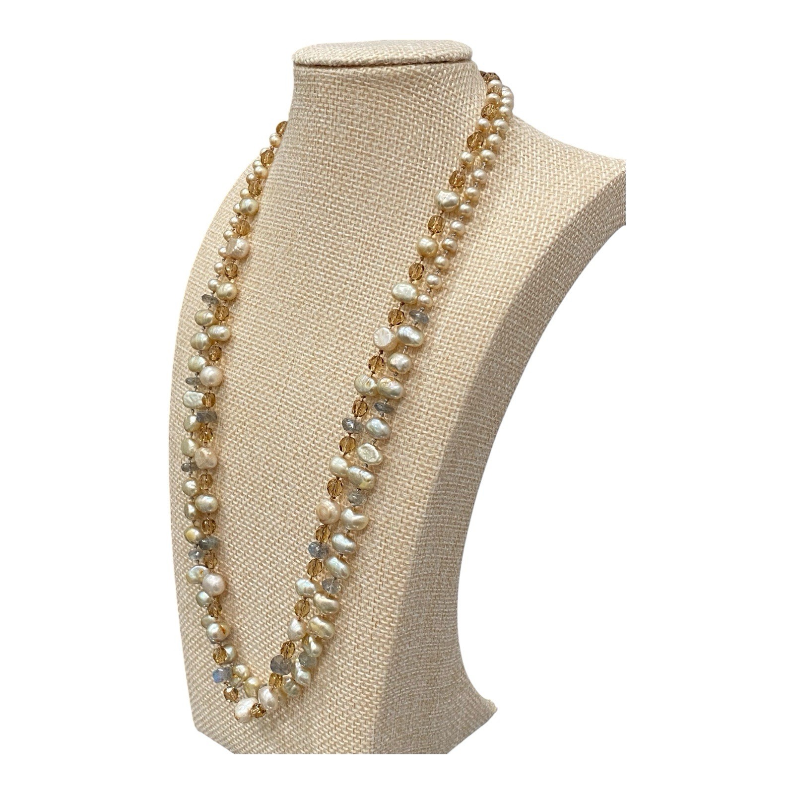 Vintage Artisan Pearl Citrine Multi Strand Necklace Sterling Silver Spiral Clasp