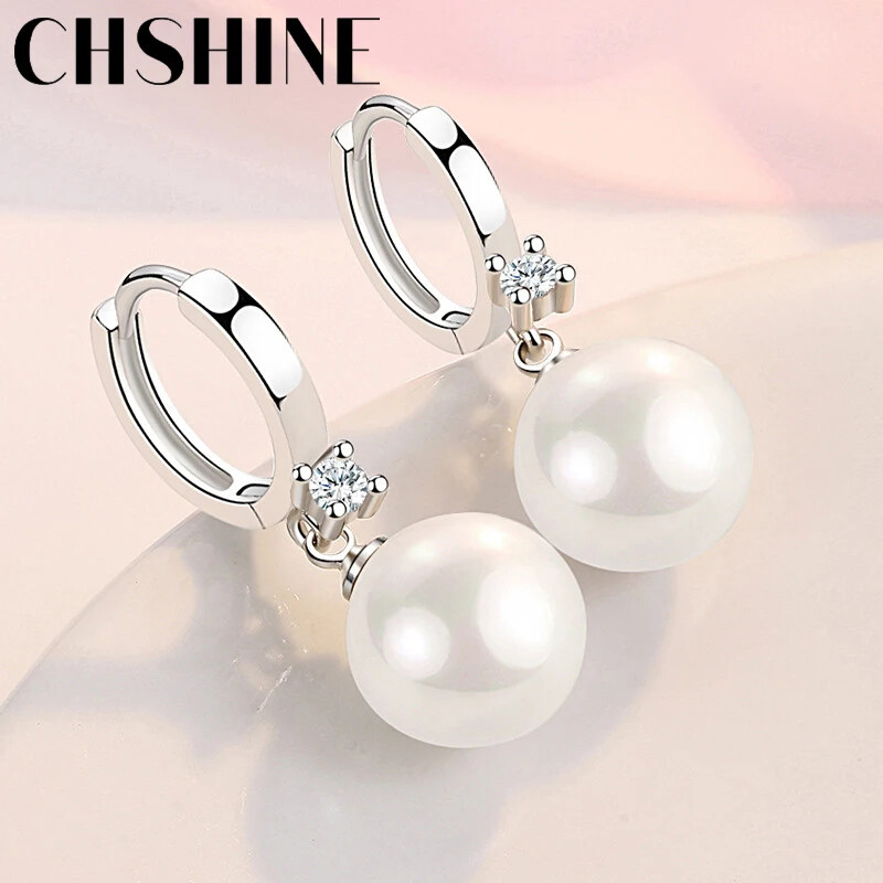 CHSHINE 925 Sterling Silver 10MM Pearl Earrings For Women Fashion Jewelry