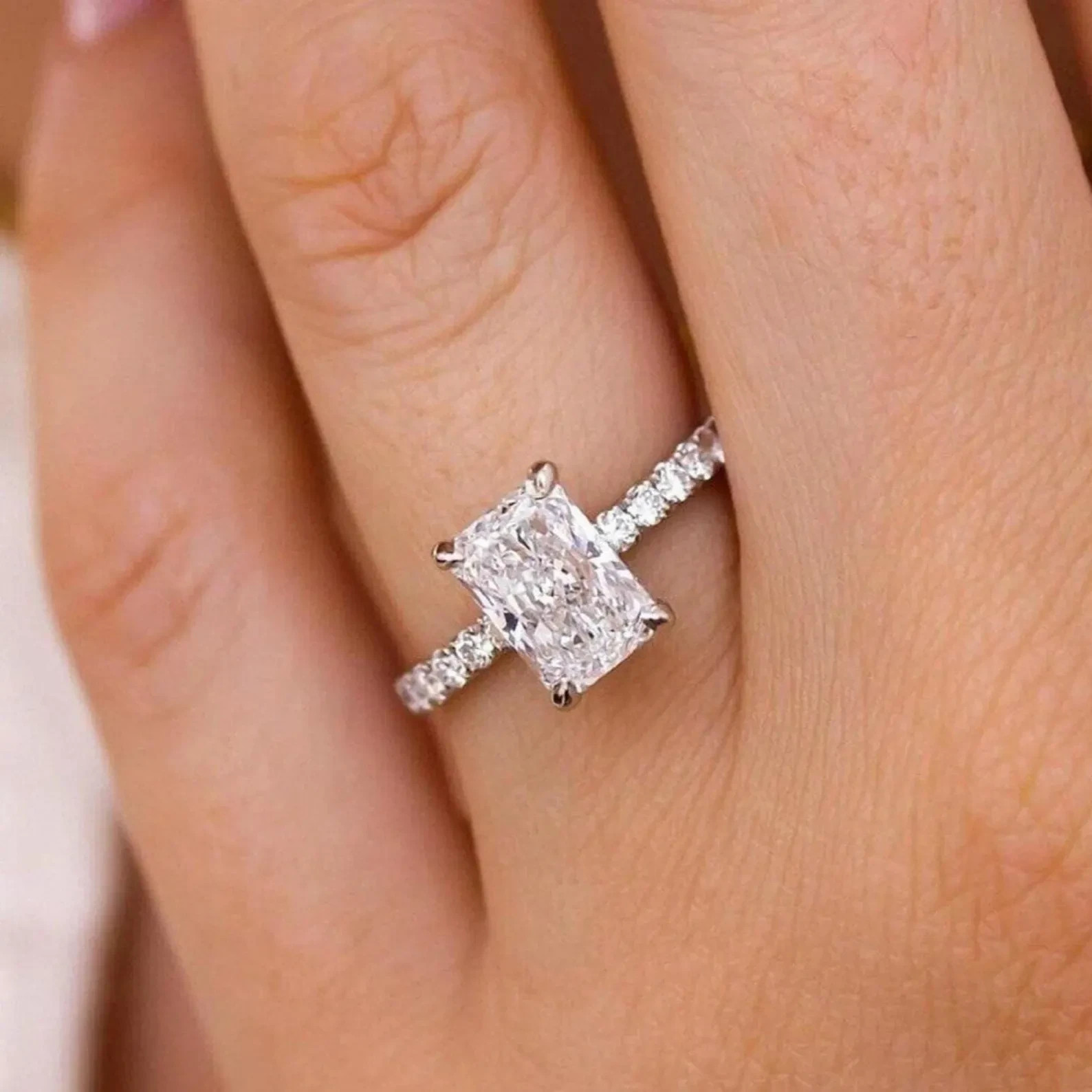 2CT Radiant Cut Moissanite Hidden Halo Engagement Ring, Anniversary Gift For Her