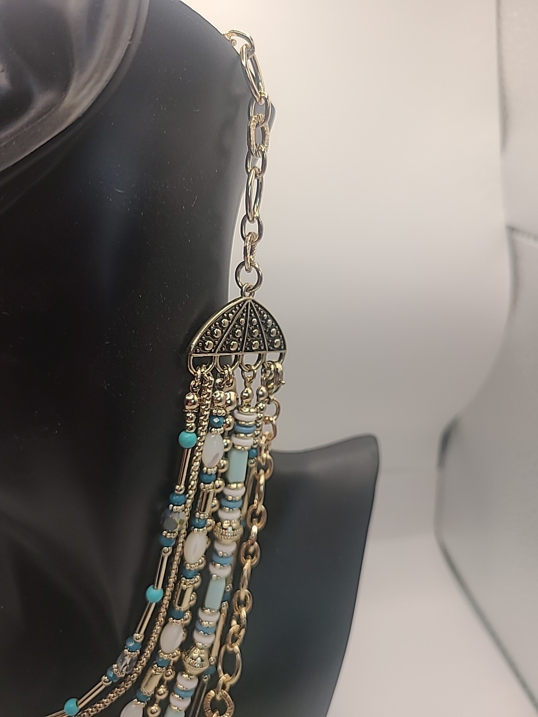 Signed Crown Charm 7 Layer Necklace Classic Style