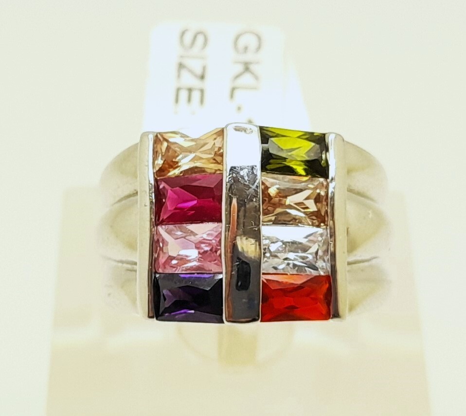 18KGP GOLD PLATE CUBIC ZIRCONIA MULTI COLOR RING SIZE 6 NICKEL & LEAD FREE