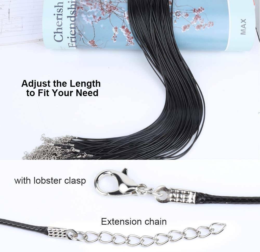 20″ Black Braided Leather Necklace Cord Rope with Lobster Claw Clasp for Pendant